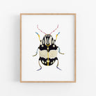 a framed picture of a beetle on a white wall