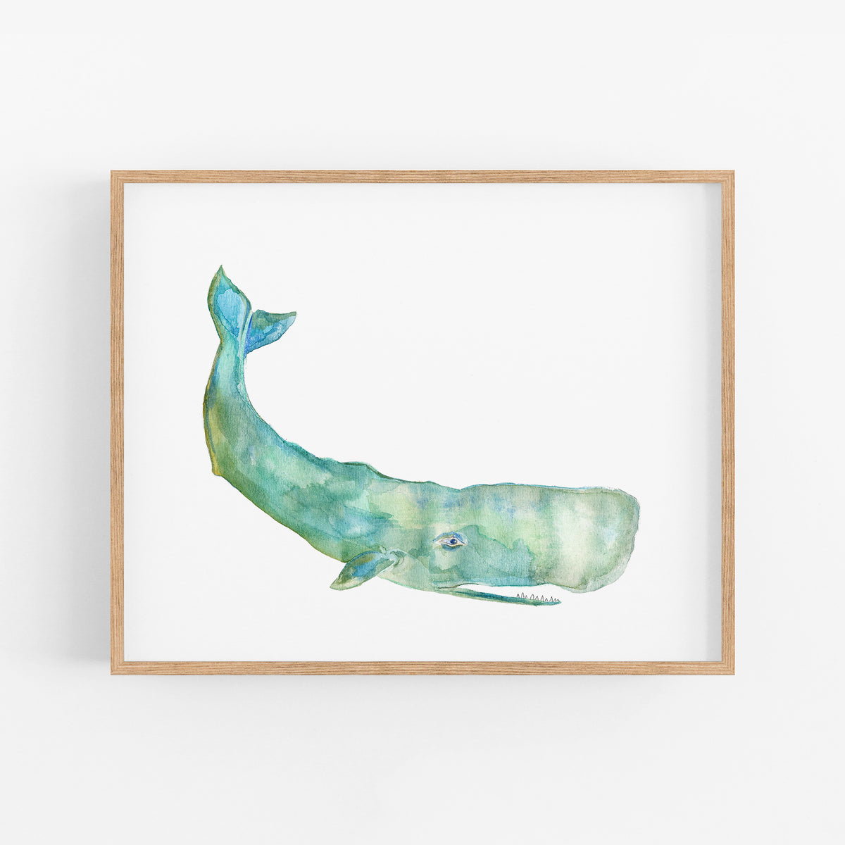 a watercolor painting of a blue whale
