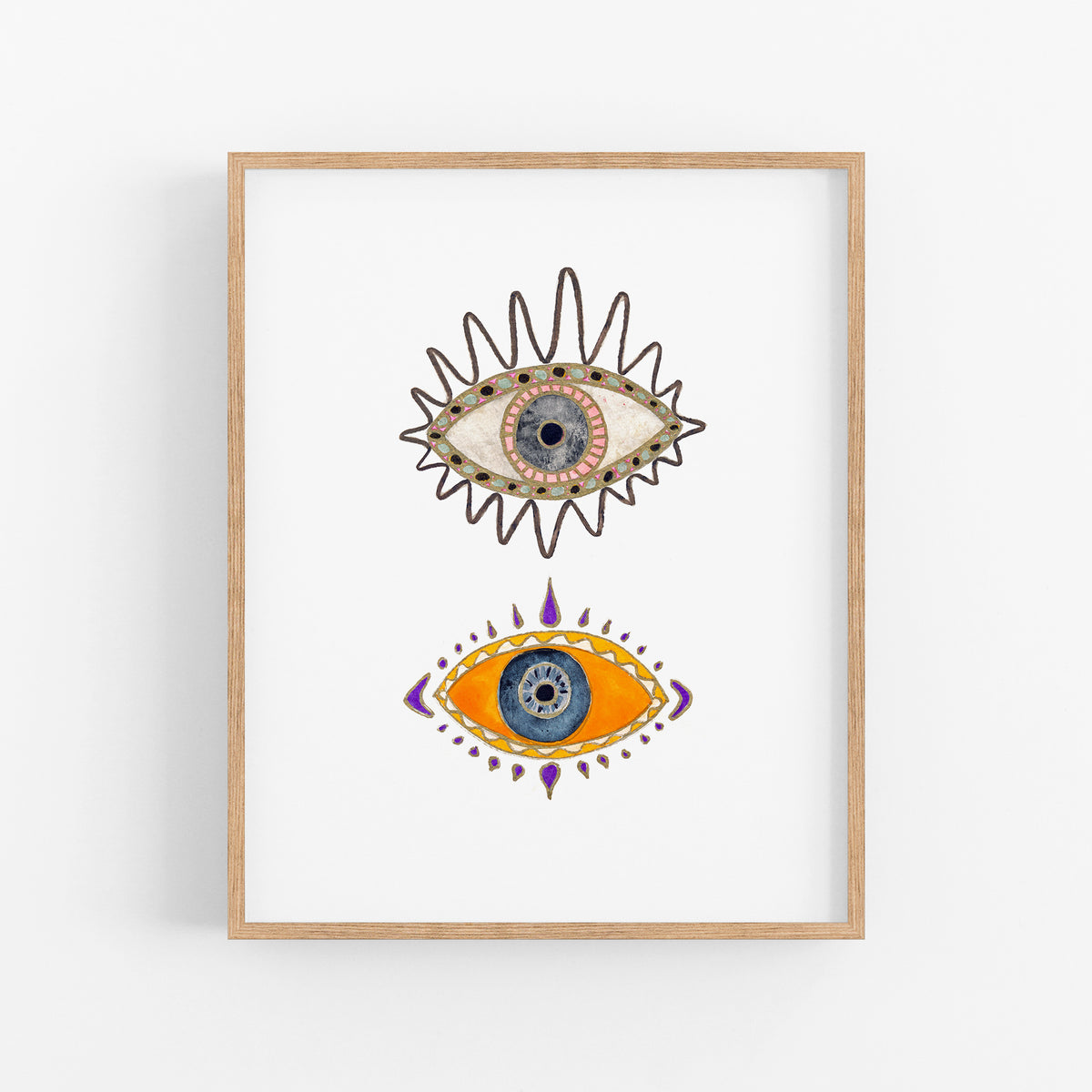 a picture of an eye and an eyeball hanging on a wall
