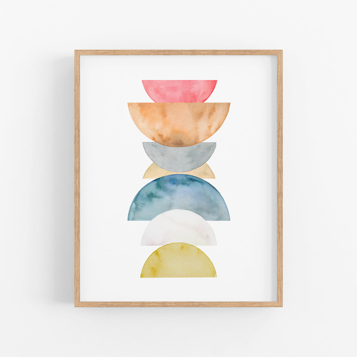 a watercolor painting of three bowls on a white wall