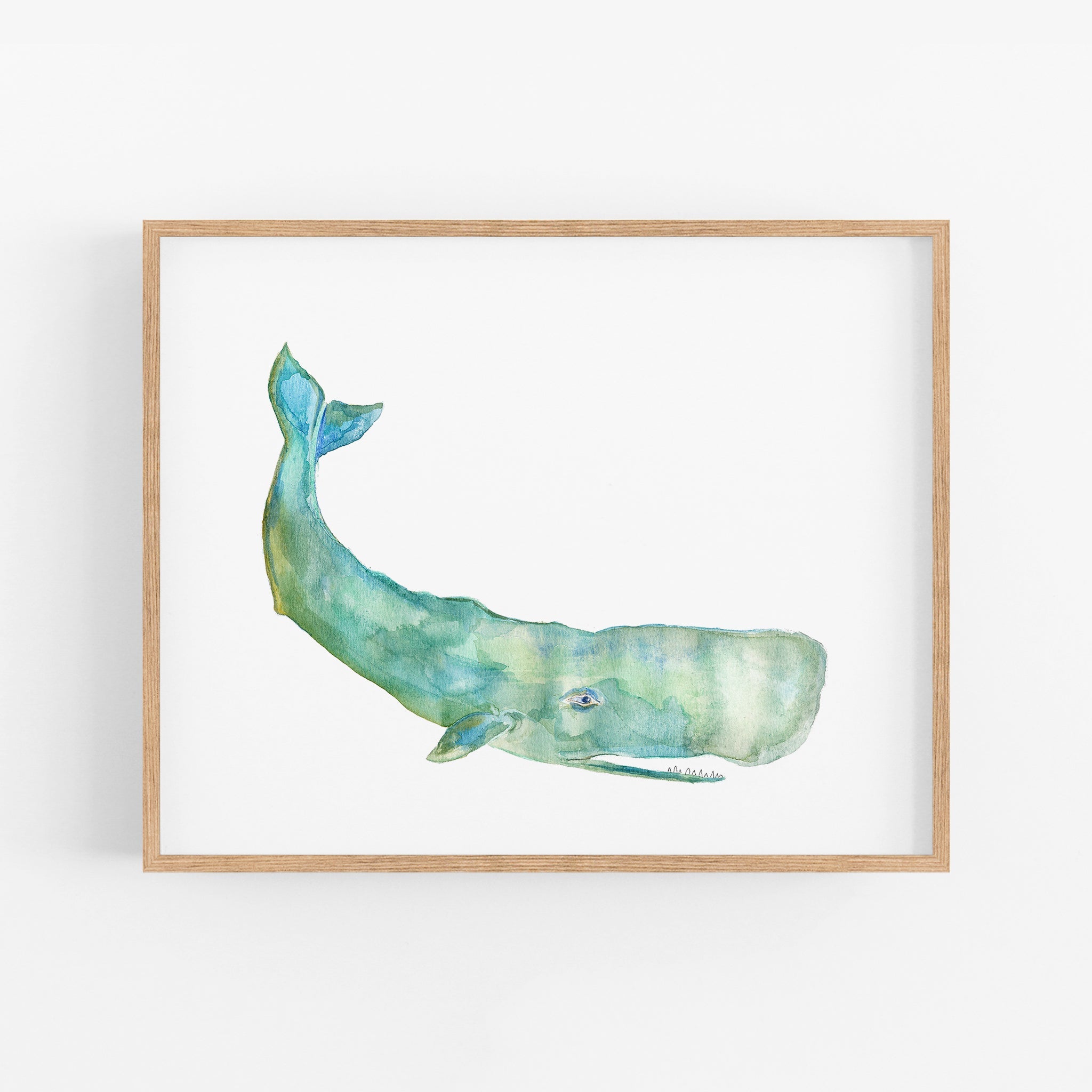 a watercolor painting of a blue whale