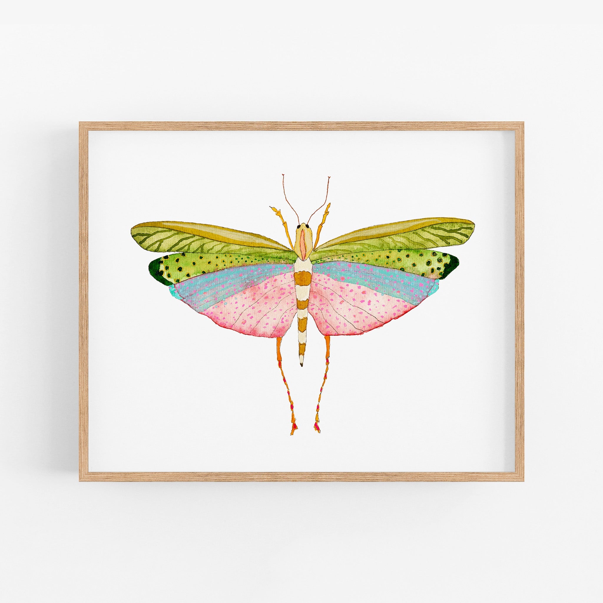 a painting of a pink and green butterfly