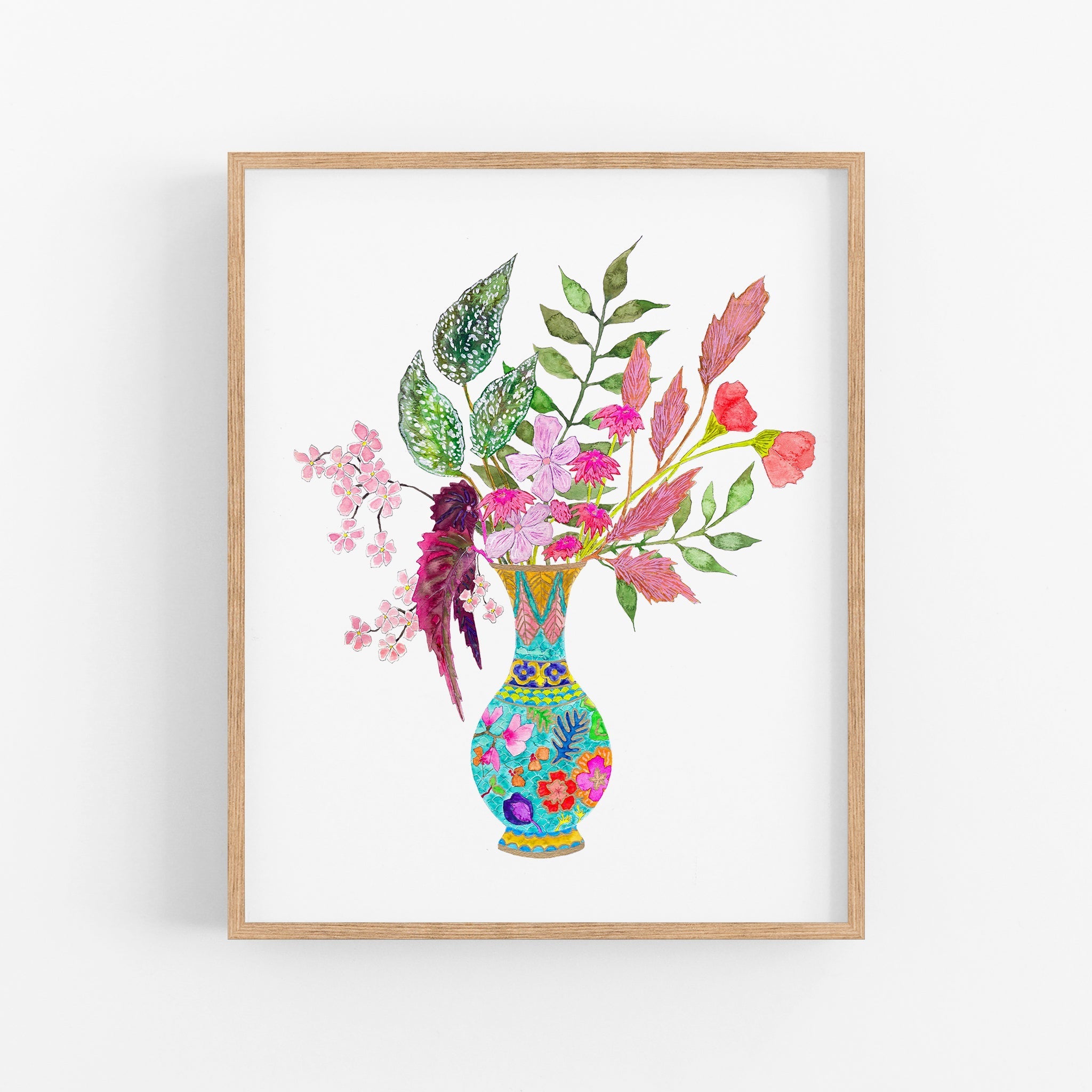 a painting of a vase with flowers in it