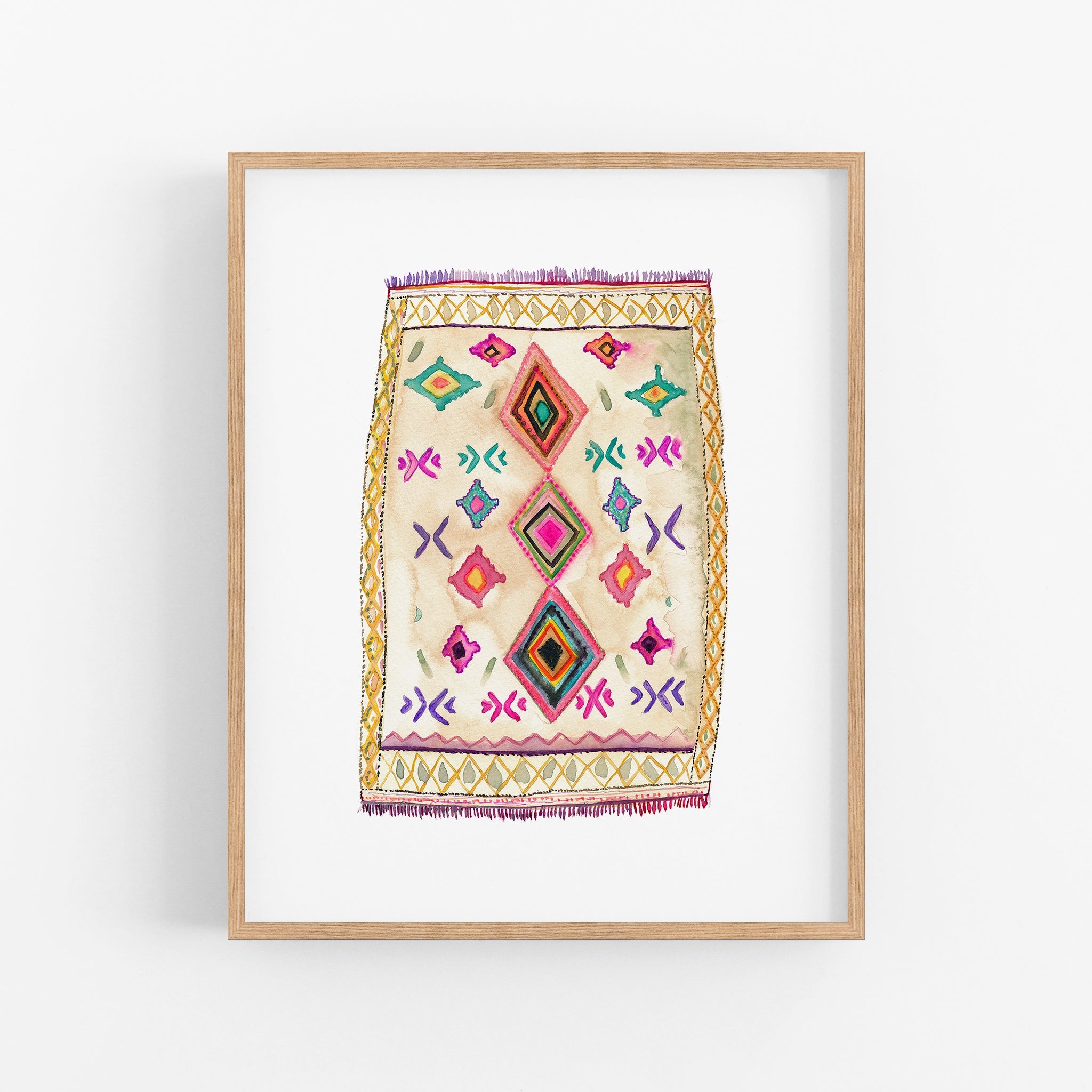 a picture of a colorful rug hanging on a wall