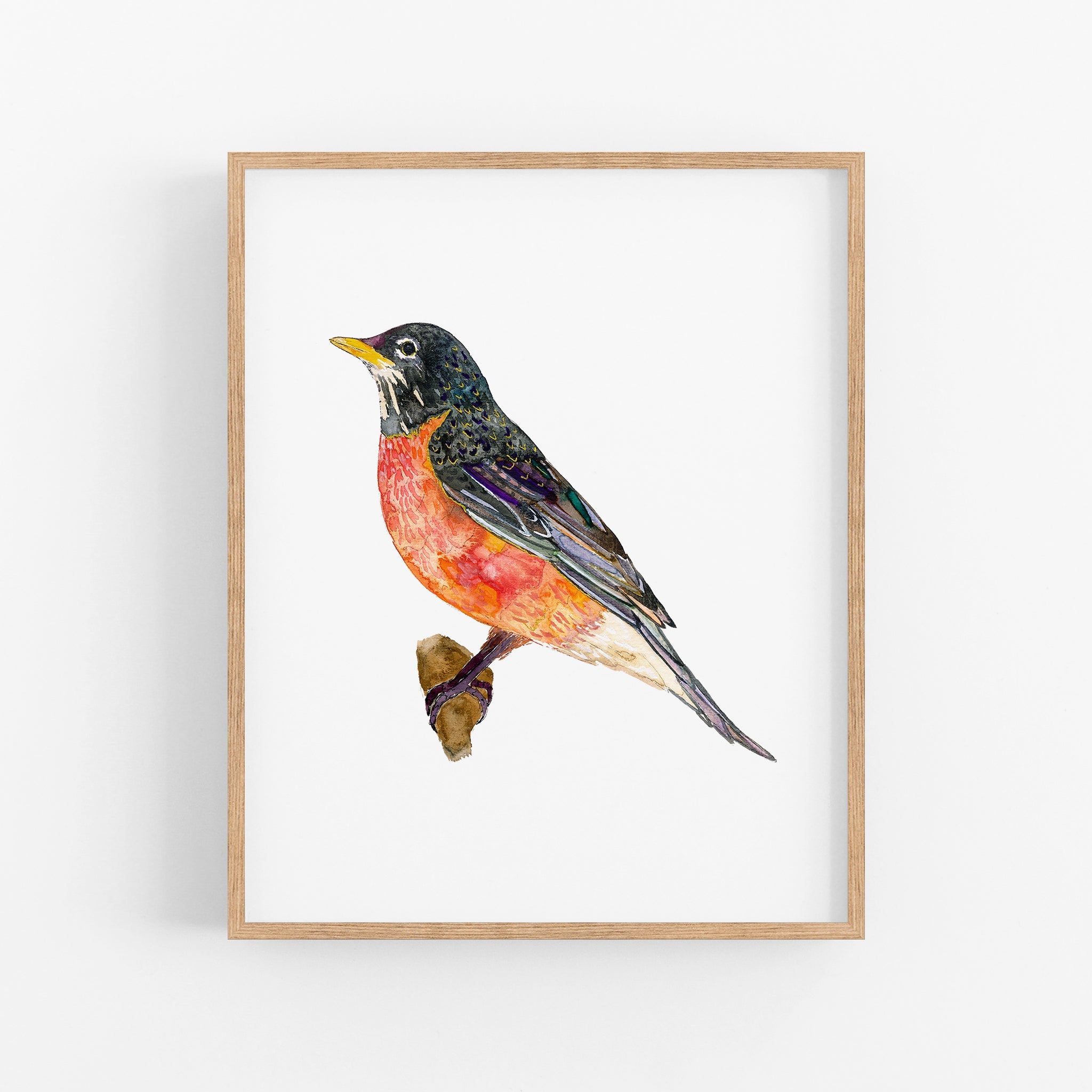 a painting of a bird sitting on a branch