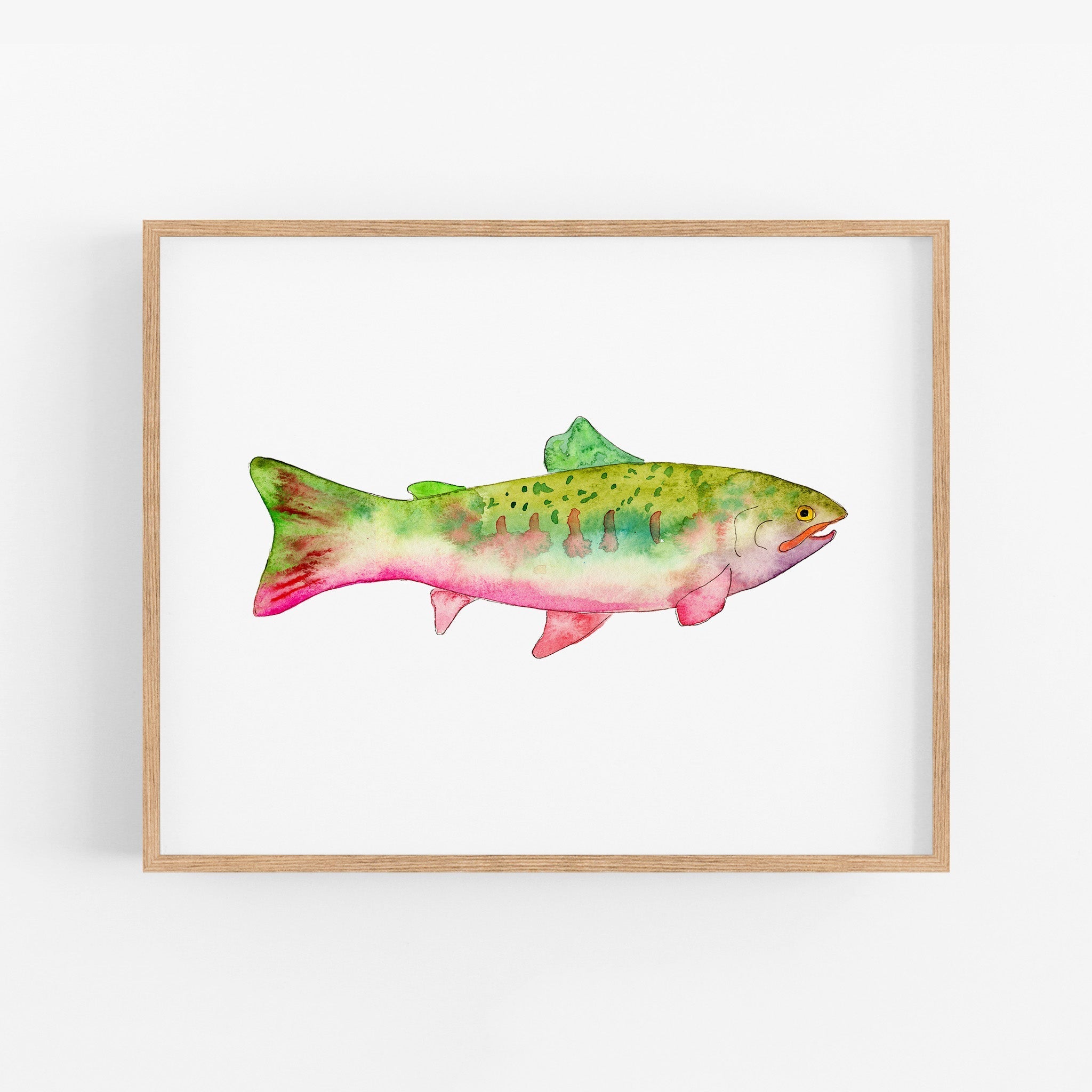 a painting of a rainbow colored fish on a white background