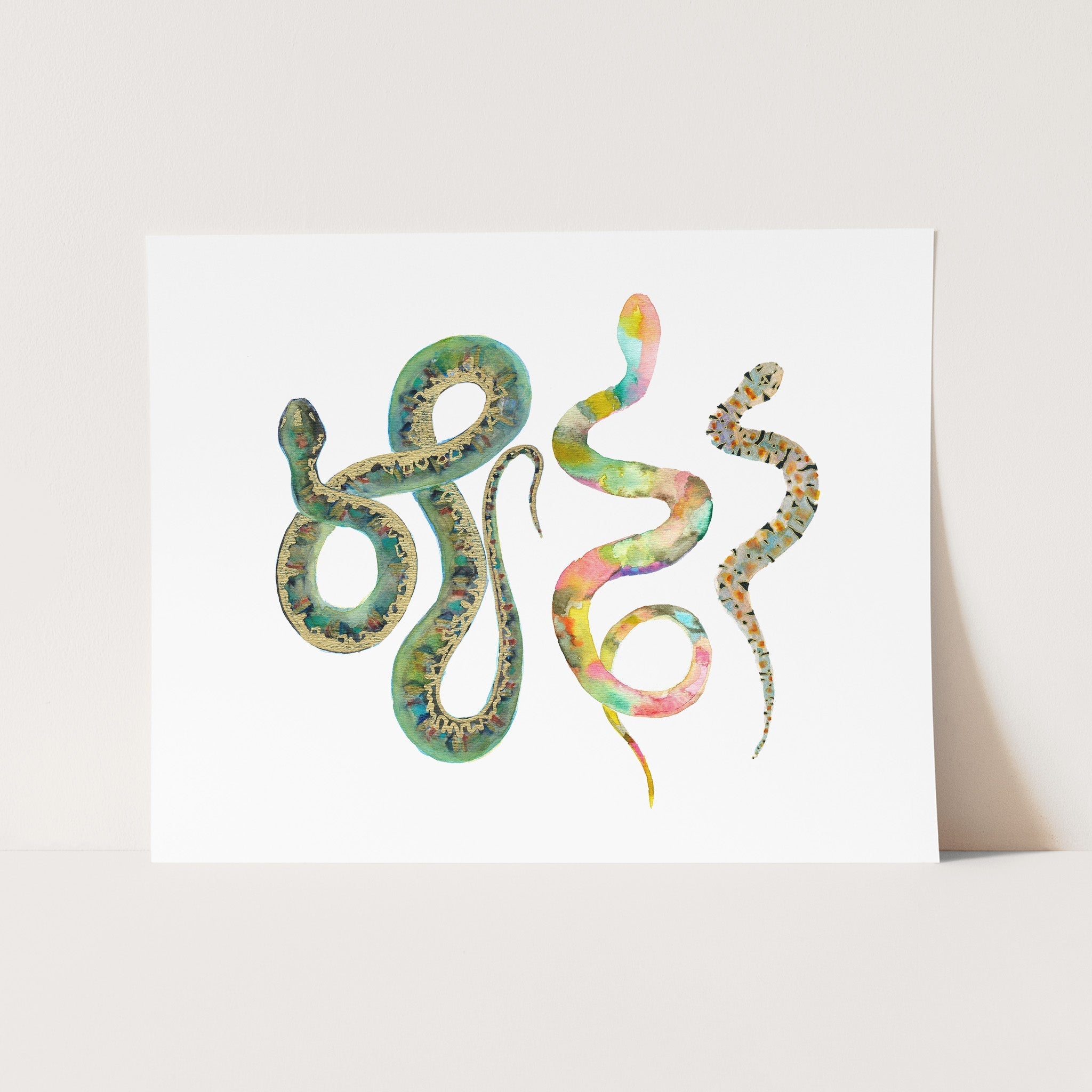 a painting of a snake on a white background