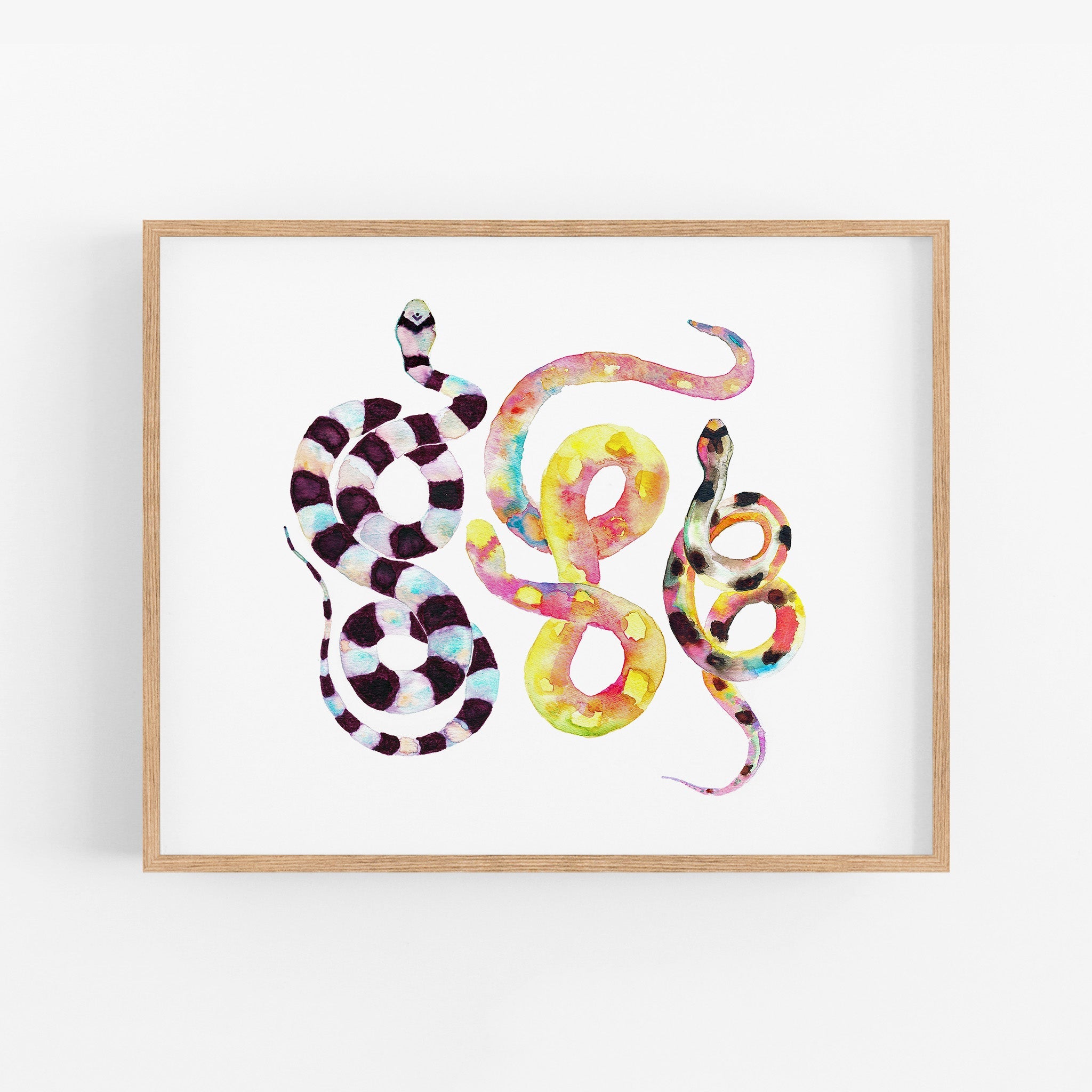 a painting of a snake on a white wall