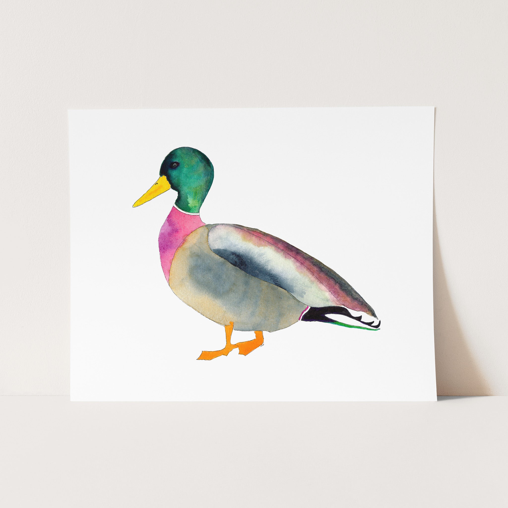 a watercolor painting of a duck on a white background