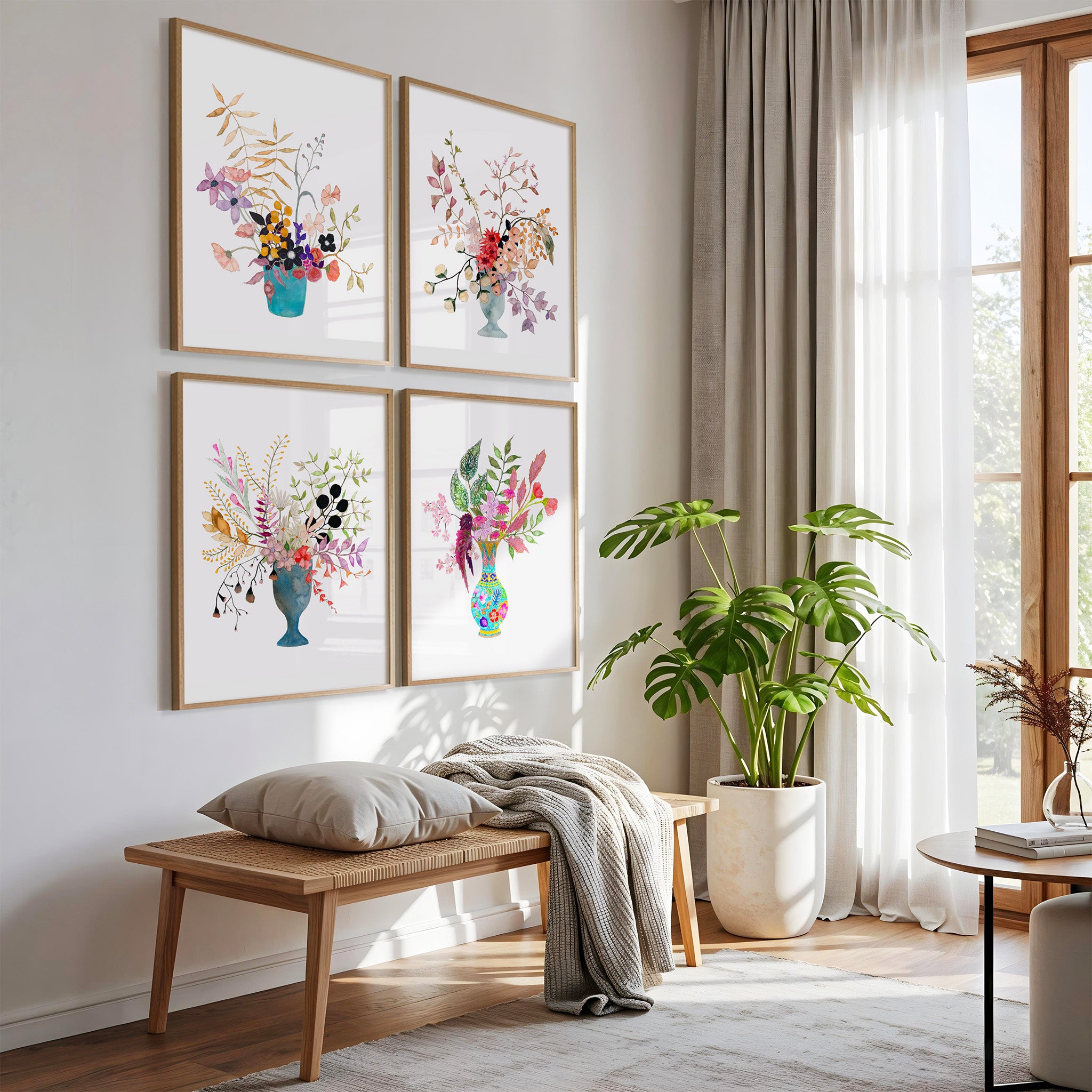 海外購入 洋書 Wildflowers in Watercolour＊インテリア Watercolor Wildflowers in Vases Art Print Set of 4 – Snoogs & Wilde
