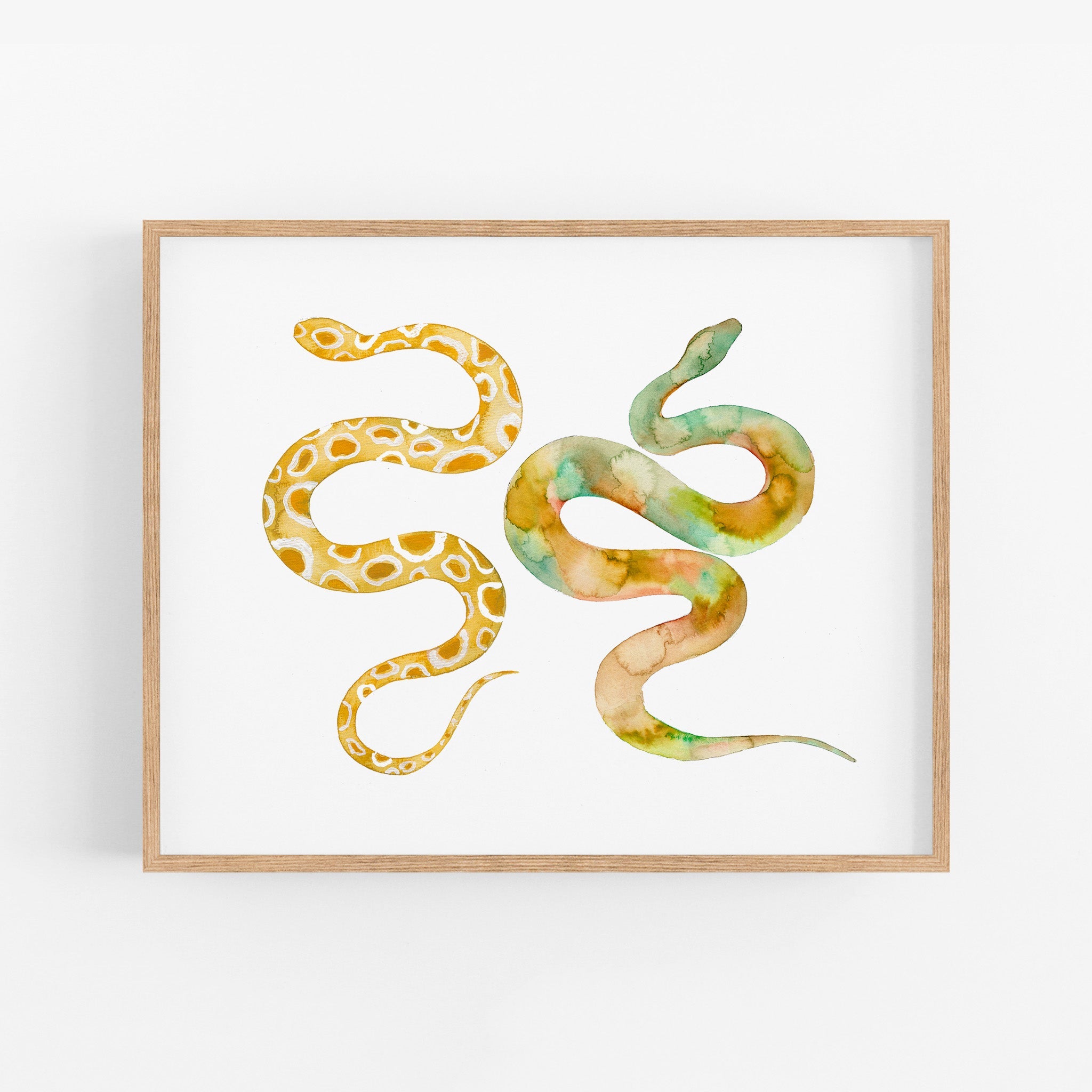 a painting of a snake on a white wall