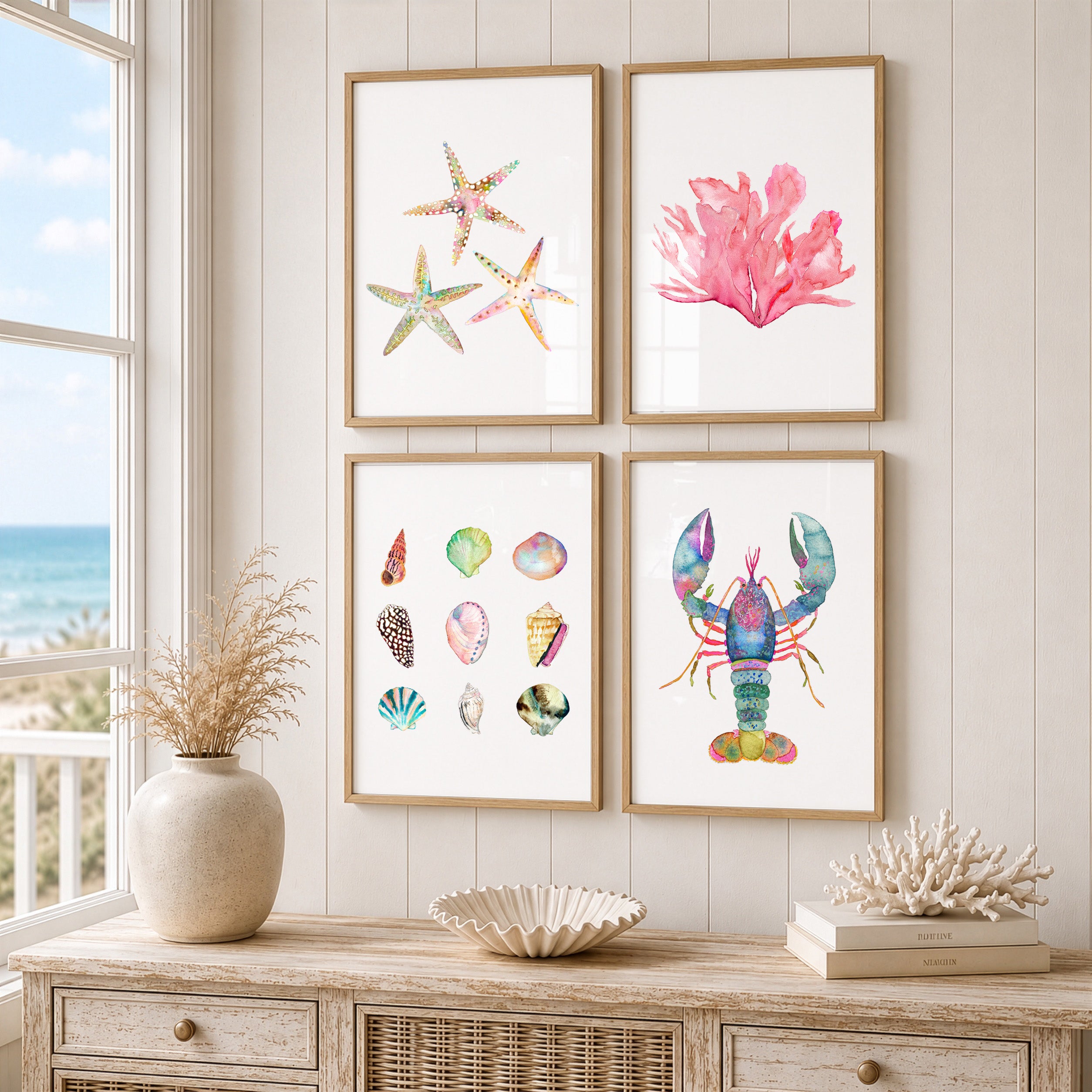 レジンアート(Pink Ocean・Frame type・690×290) Beach House - Art Print Set of 4 – Snoogs & Wilde