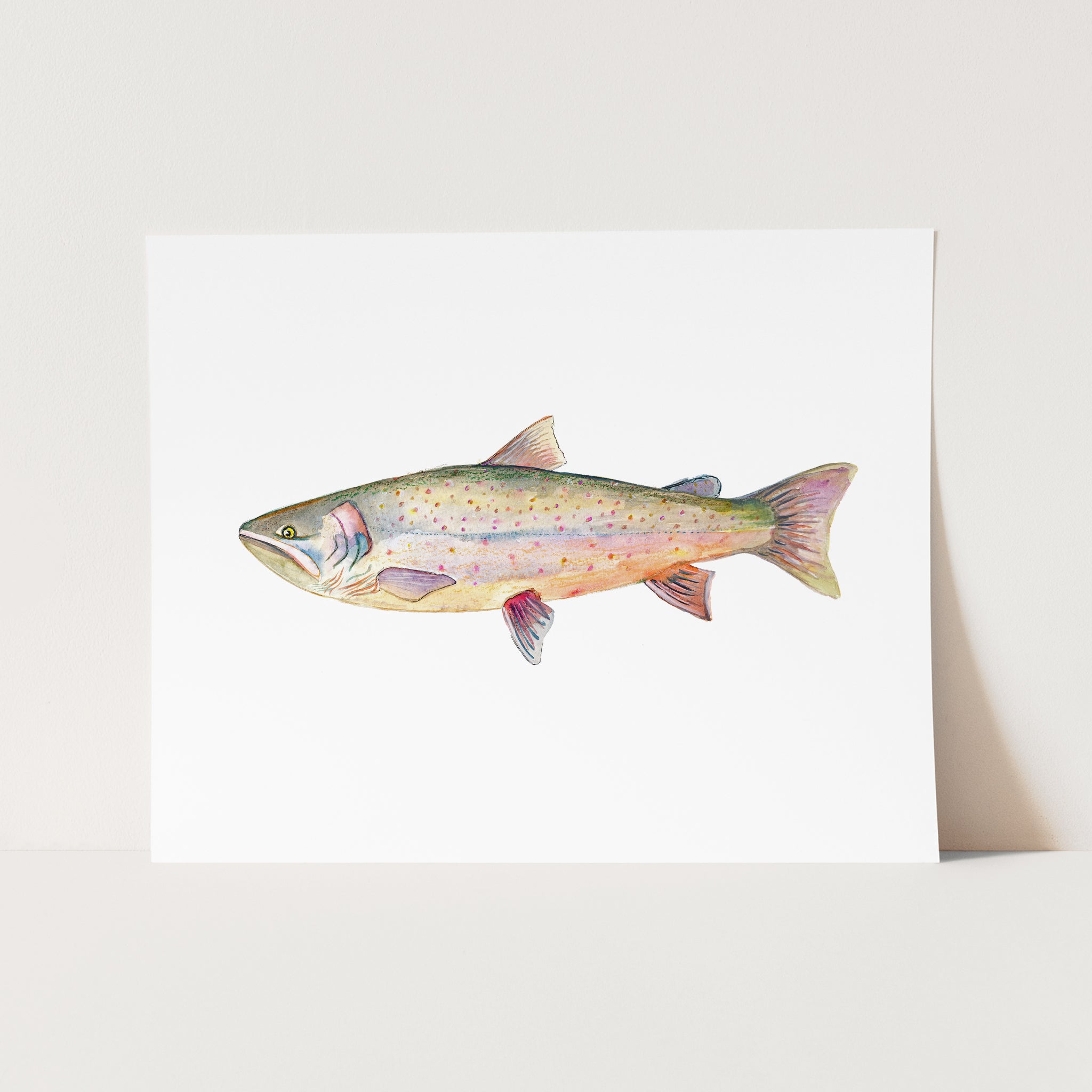 a painting of a rainbow colored fish on a white background