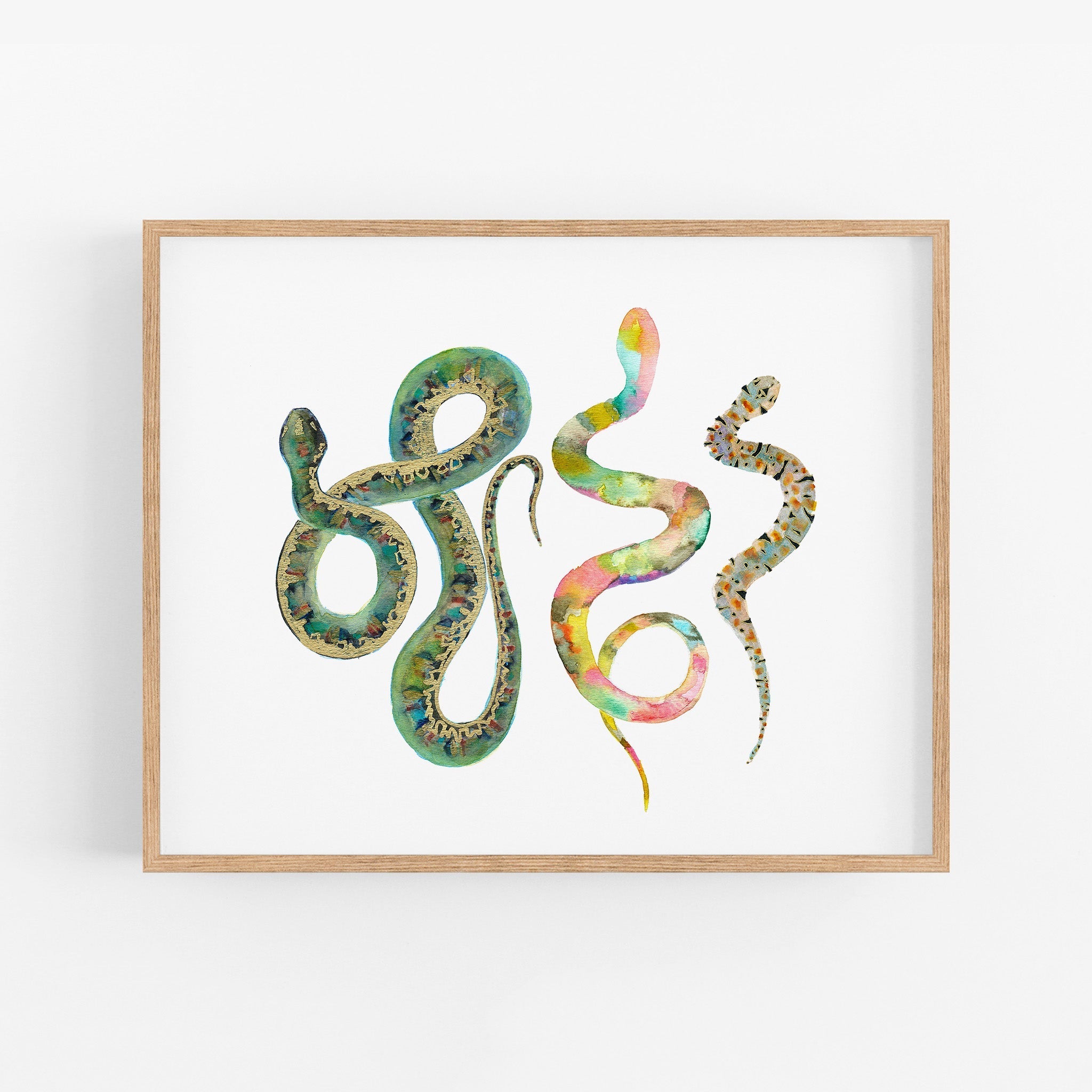 a painting of a snake on a white wall