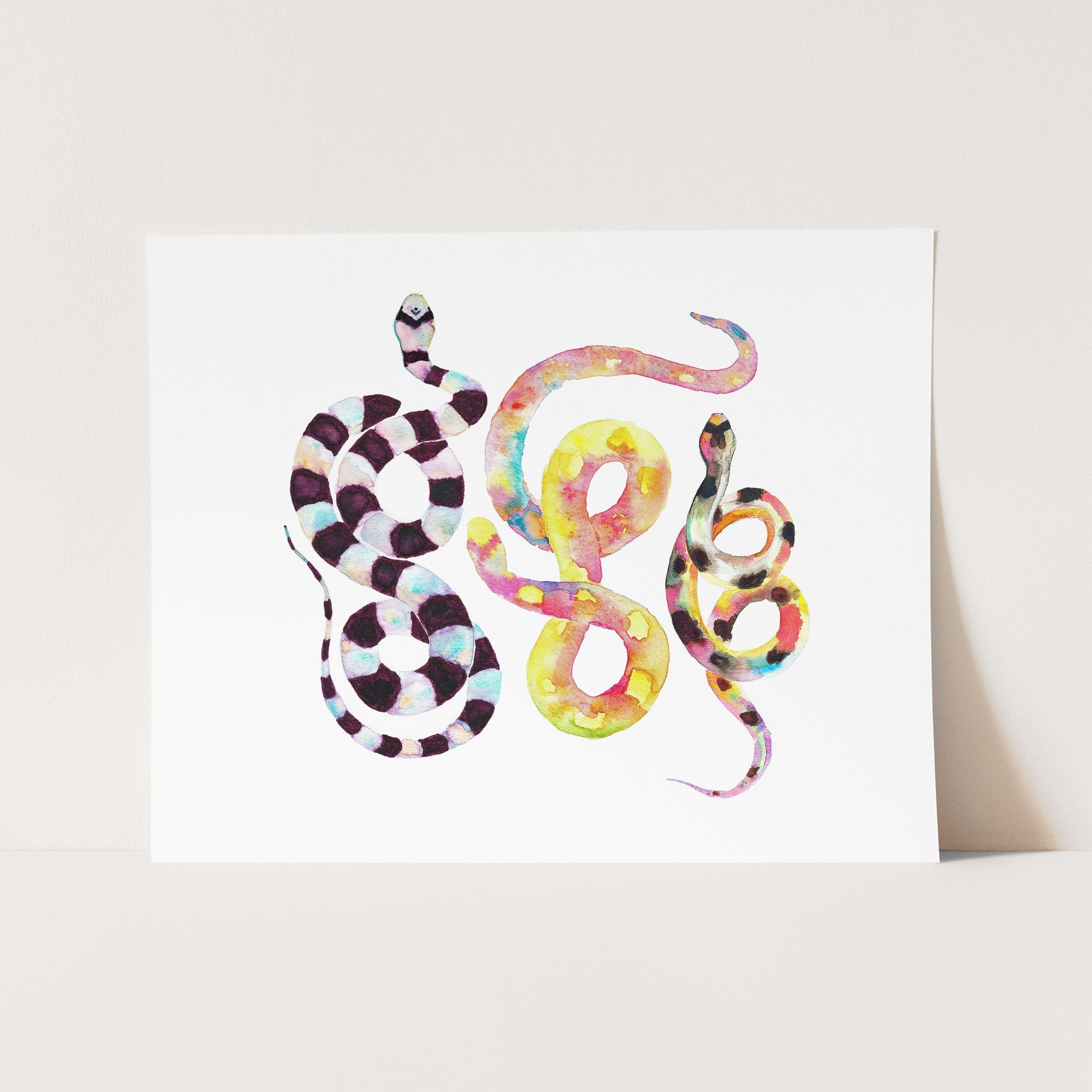 a painting of a snake on a white background