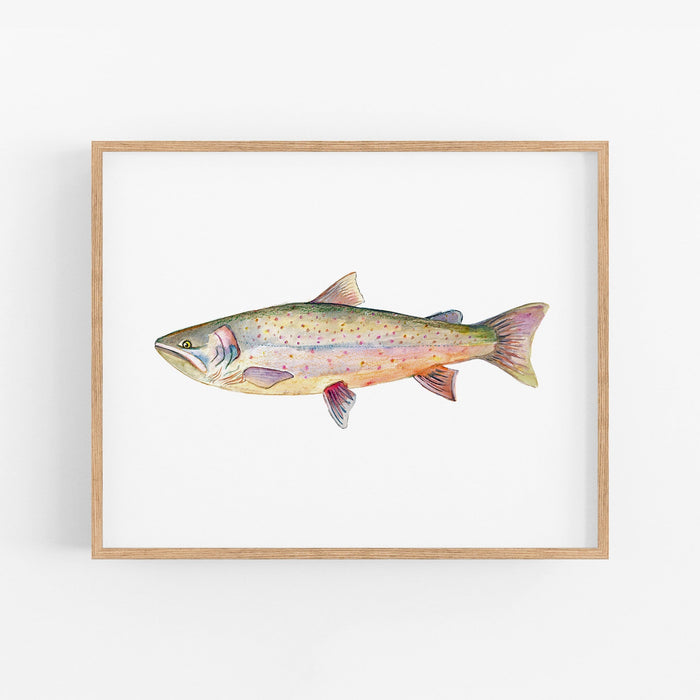 a watercolor painting of a rainbow colored fish