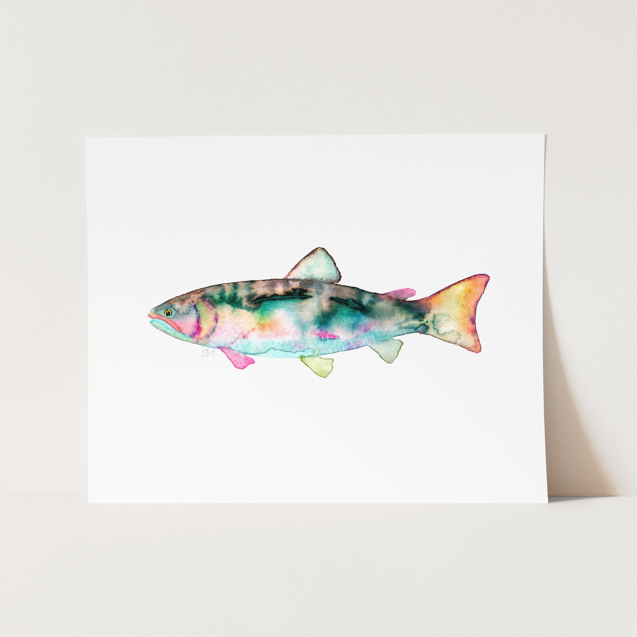 a painting of a fish on a white background