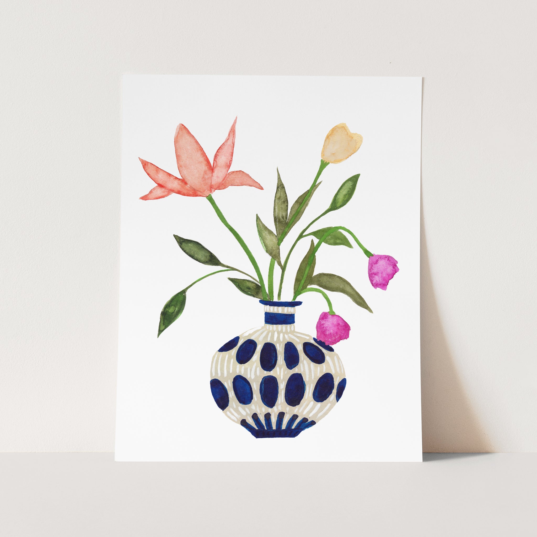 a painting of a vase with flowers in it