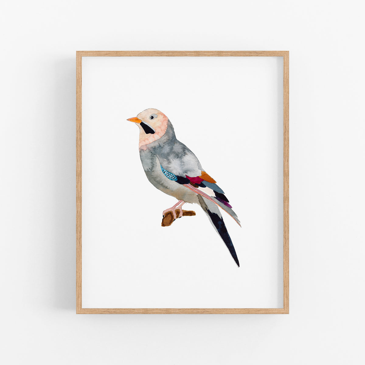 a painting of a bird sitting on a branch