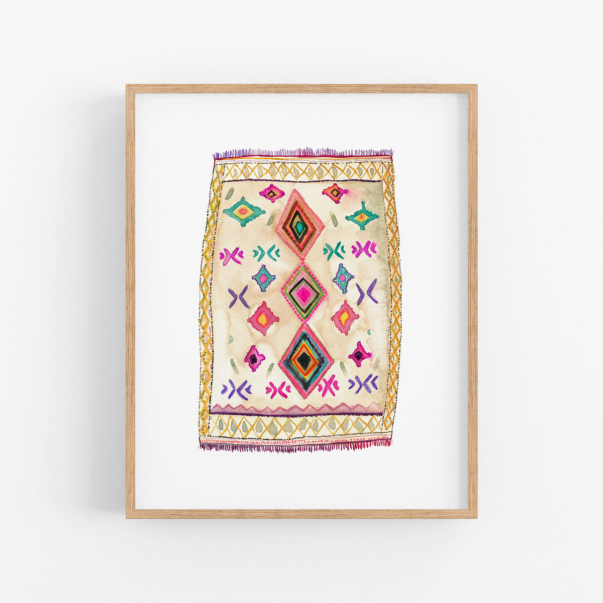 a picture of a colorful rug hanging on a wall