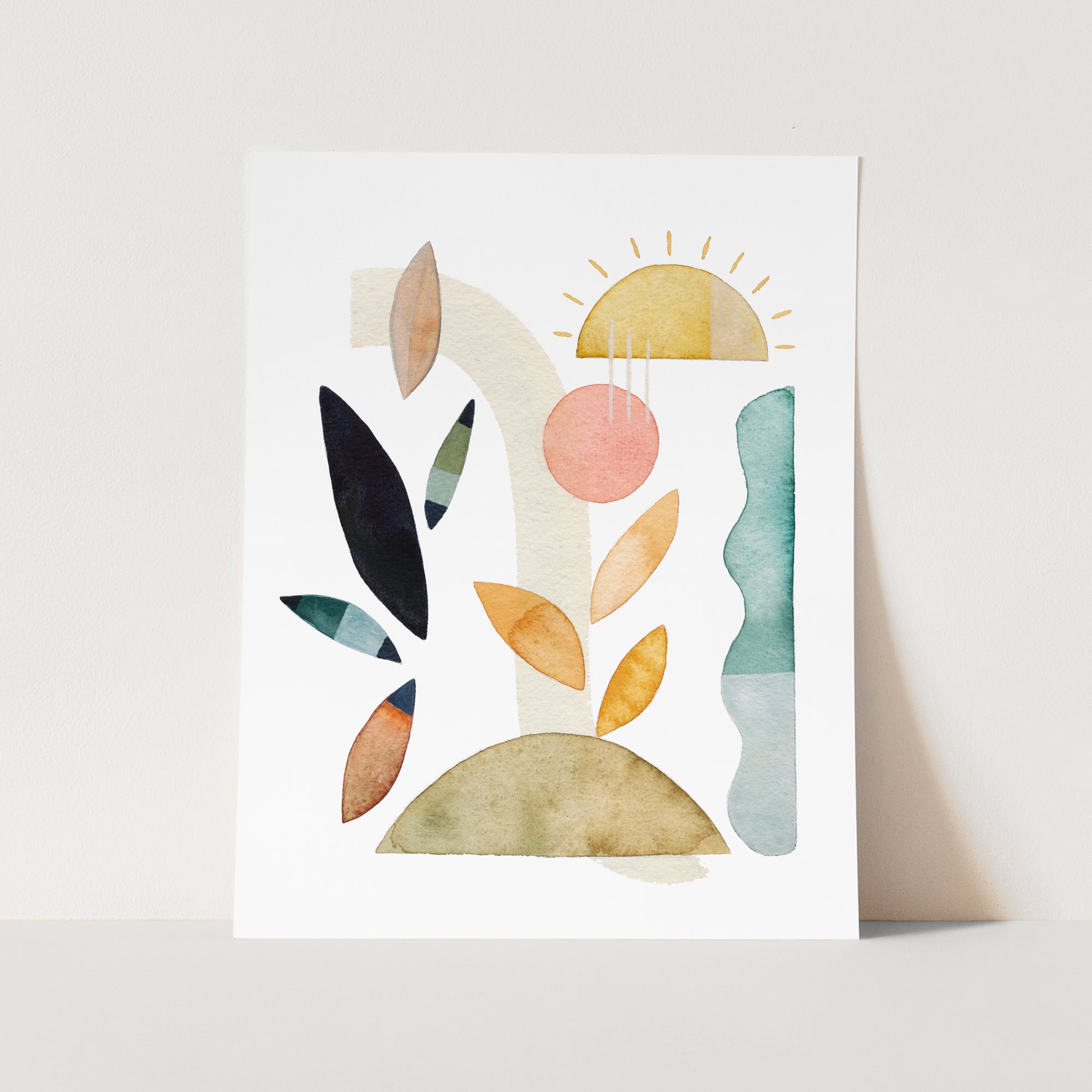 a card with a watercolor painting of a plant