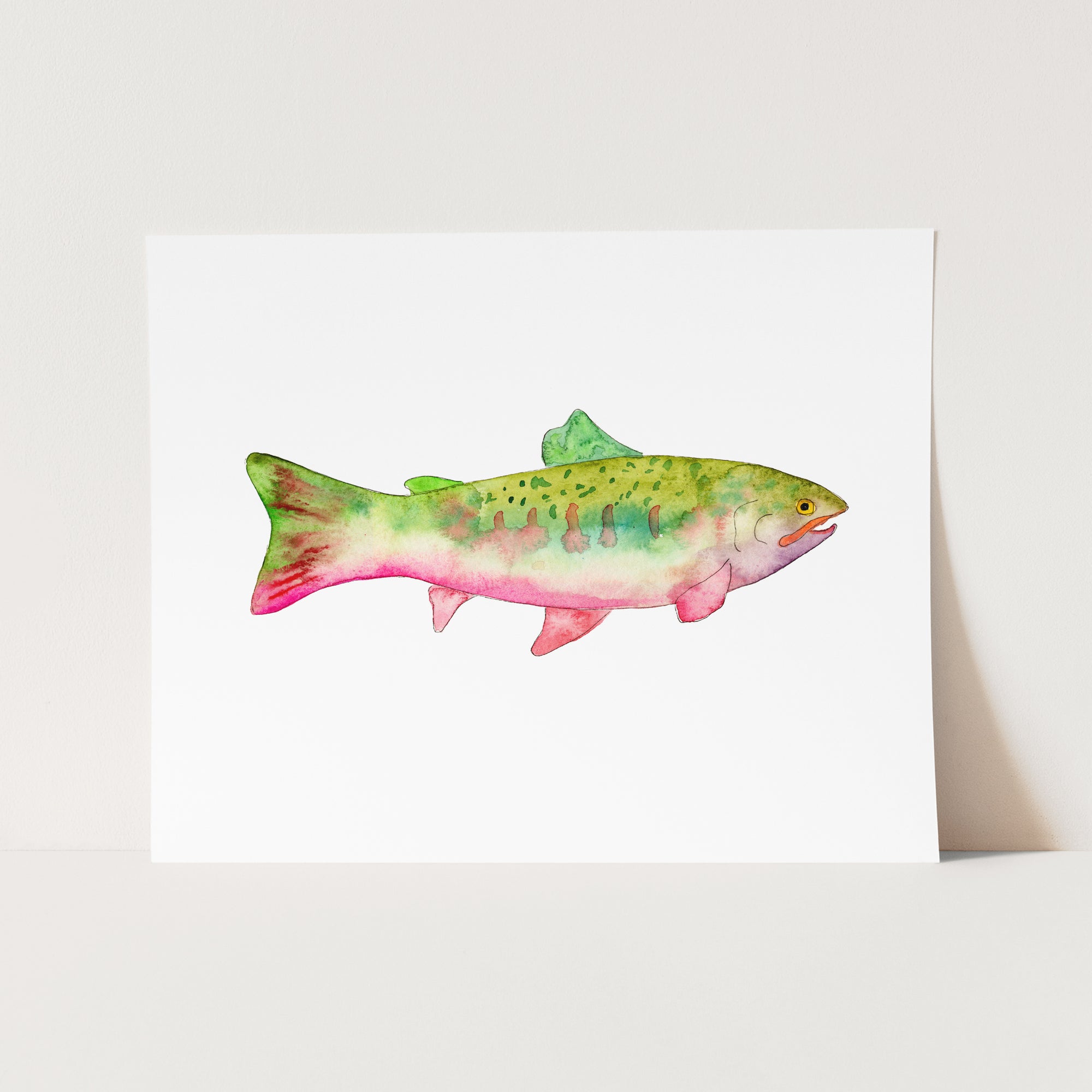 a card with a watercolor painting of a fish