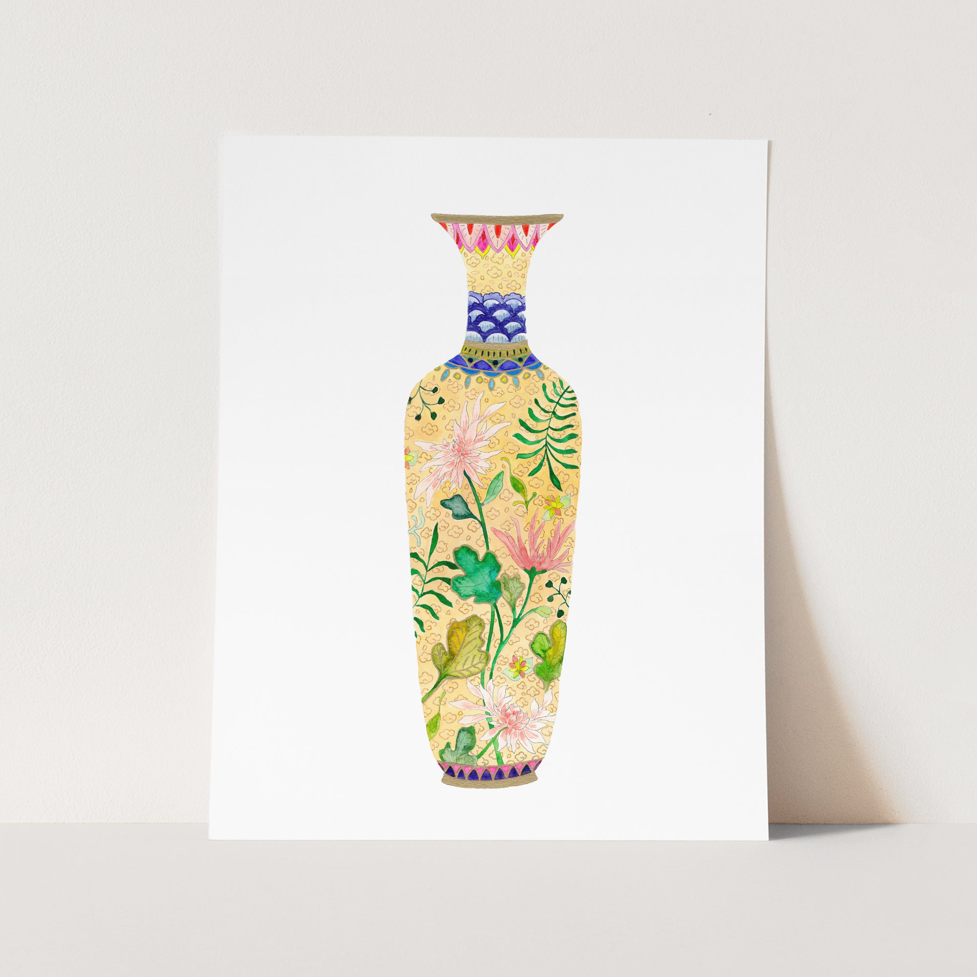 a painting of a vase on a white background