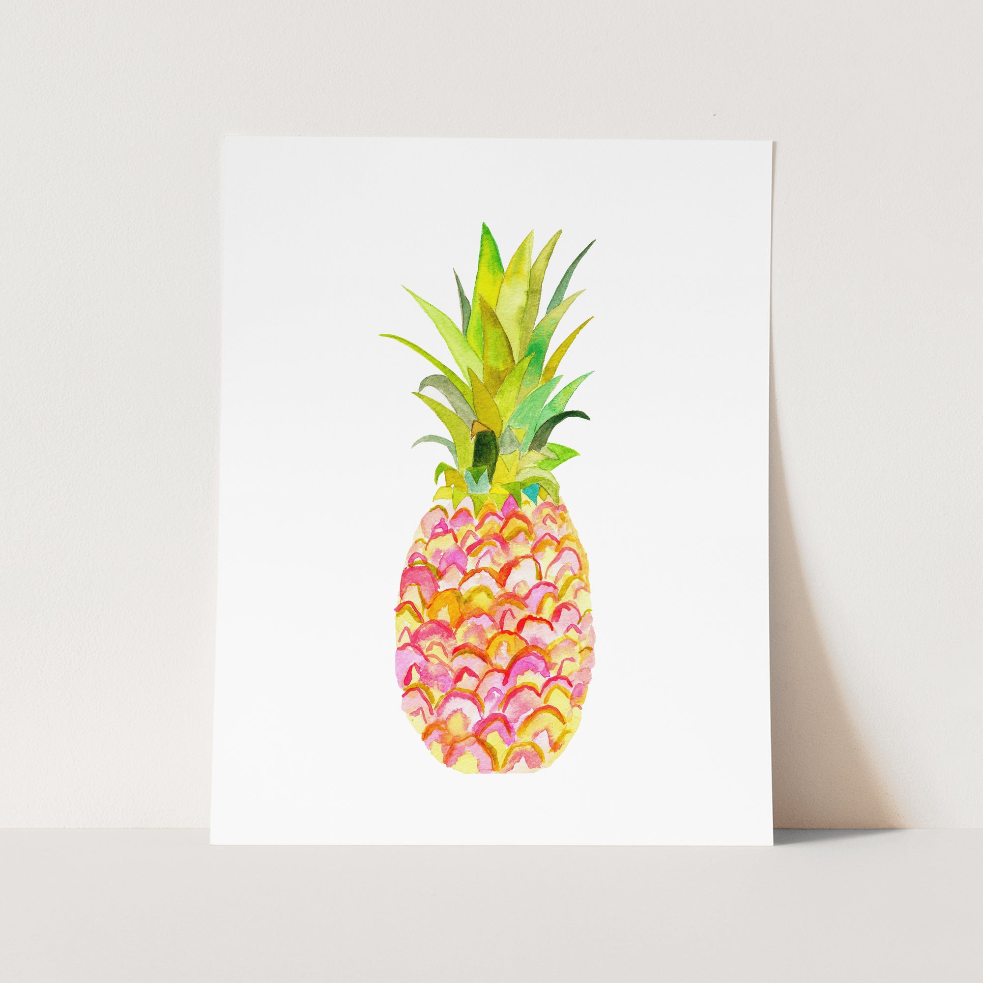 a card with a watercolor drawing of a pineapple