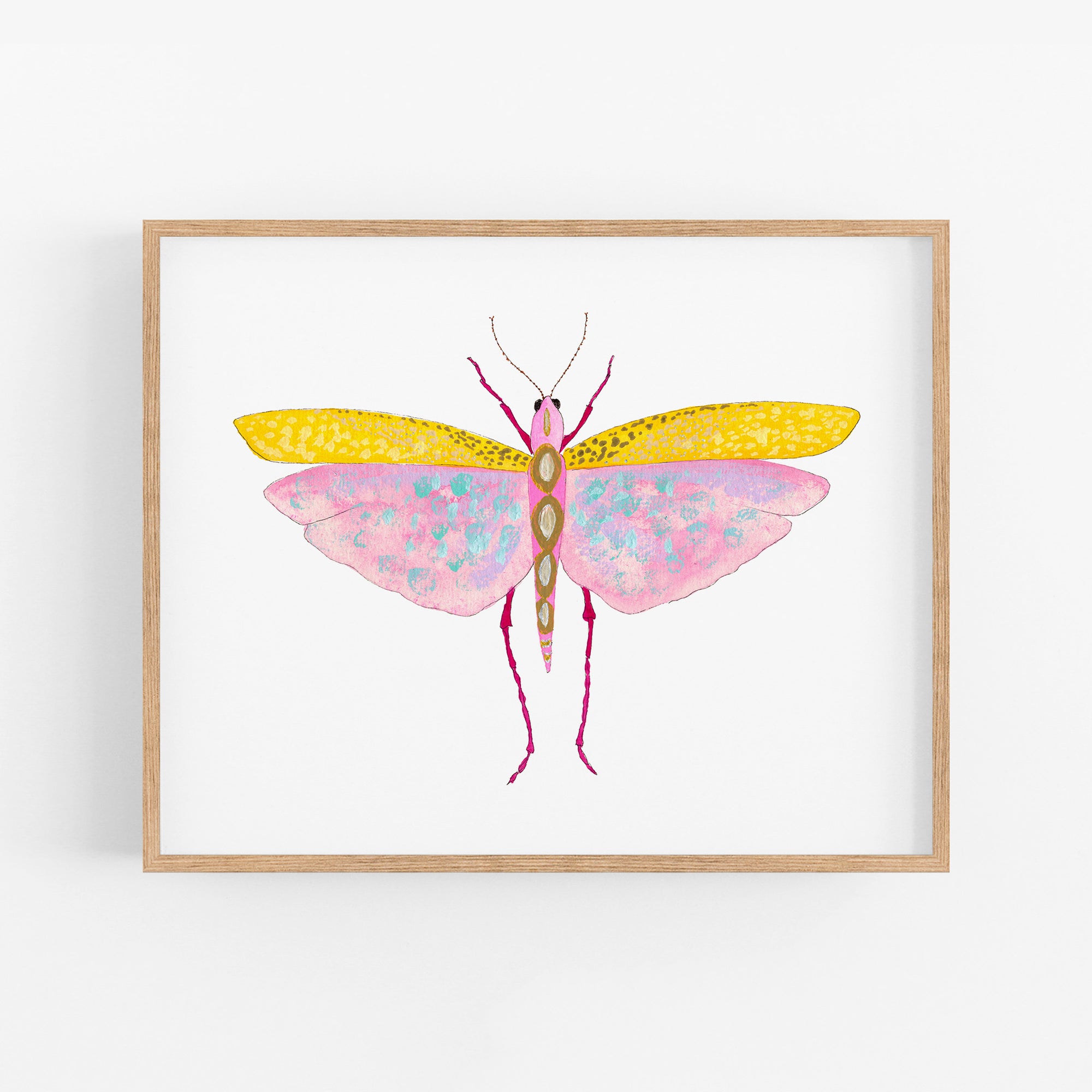 a painting of a pink and yellow butterfly