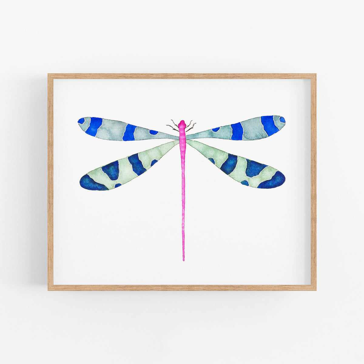a watercolor painting of a dragonfly on a white background