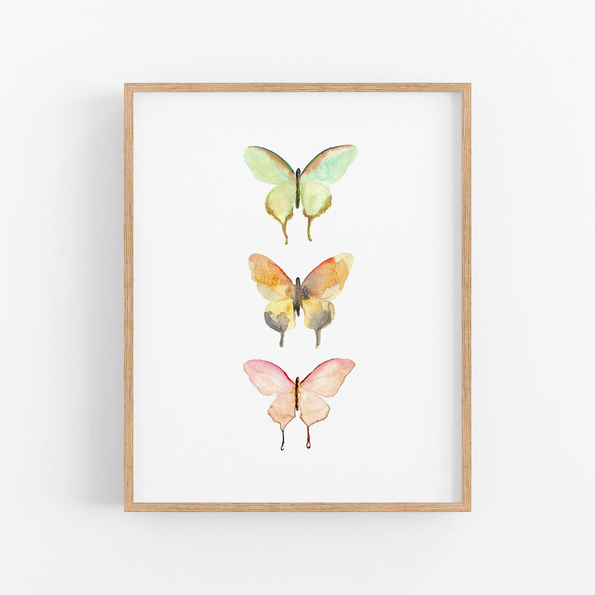 three watercolor butterflies on a white background
