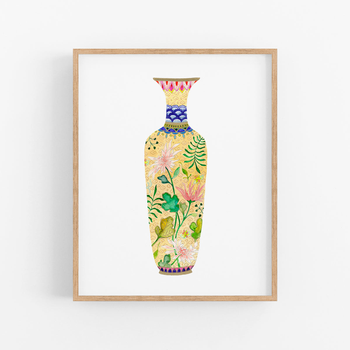 a painting of a vase with flowers on it