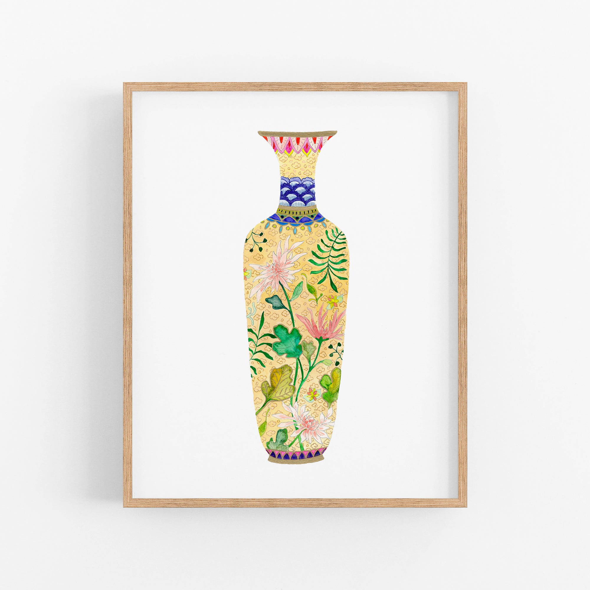 a painting of a vase with flowers on it