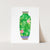 a painting of a green vase with flowers on it