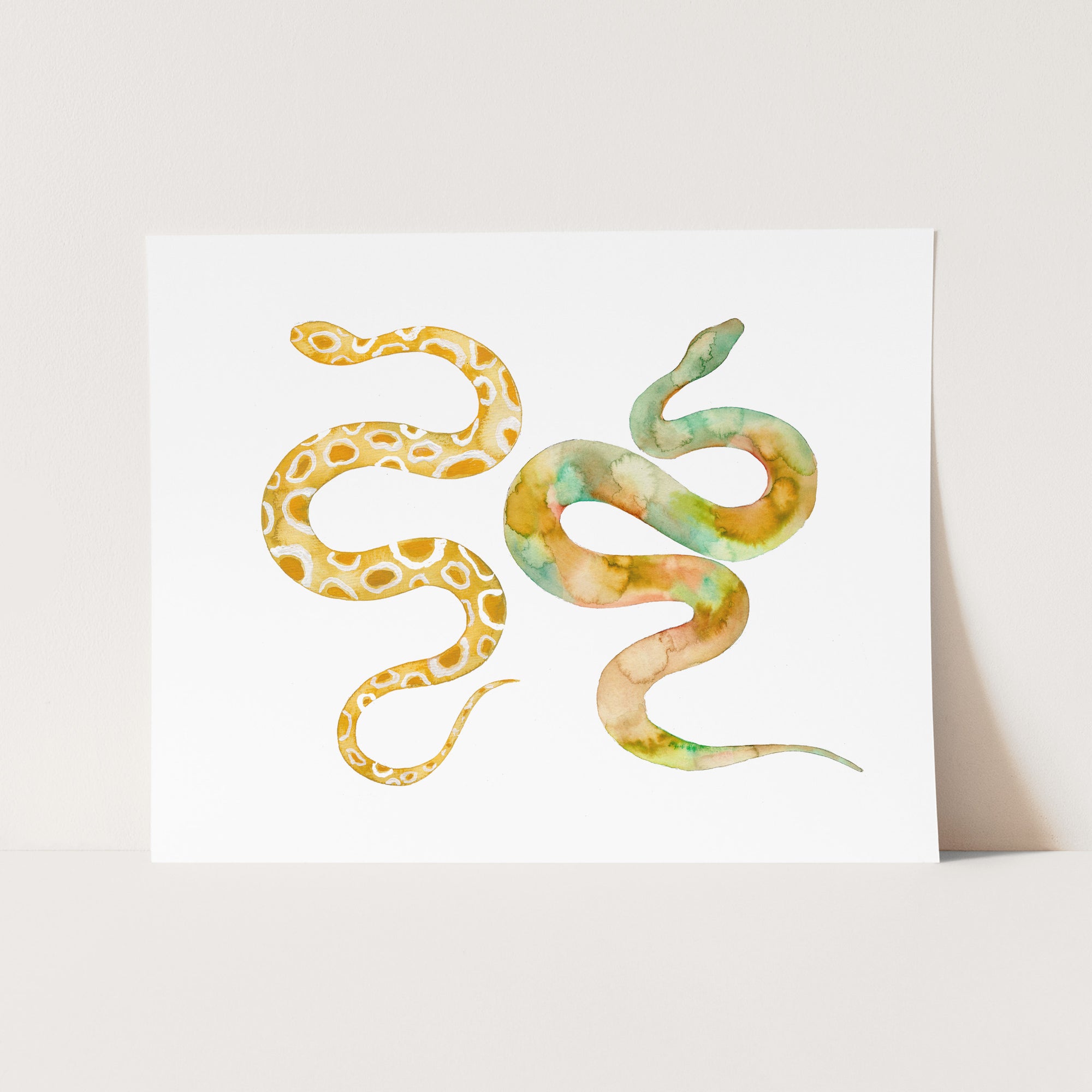 a painting of a snake on a white background
