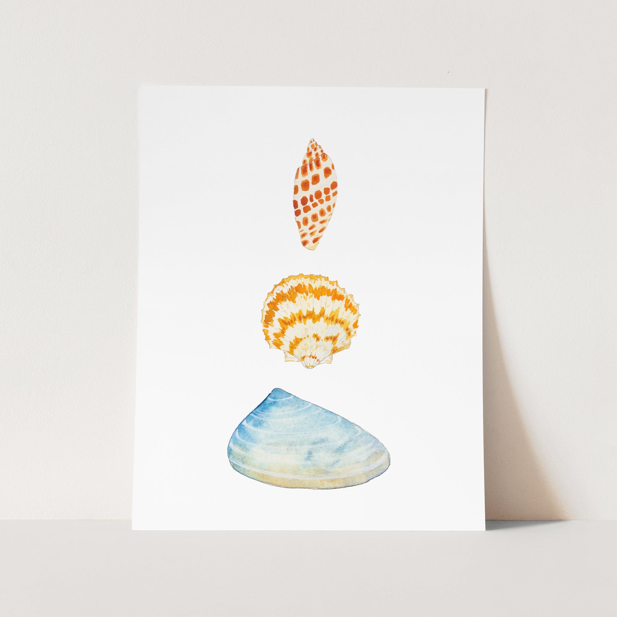 a card with three seashells on it