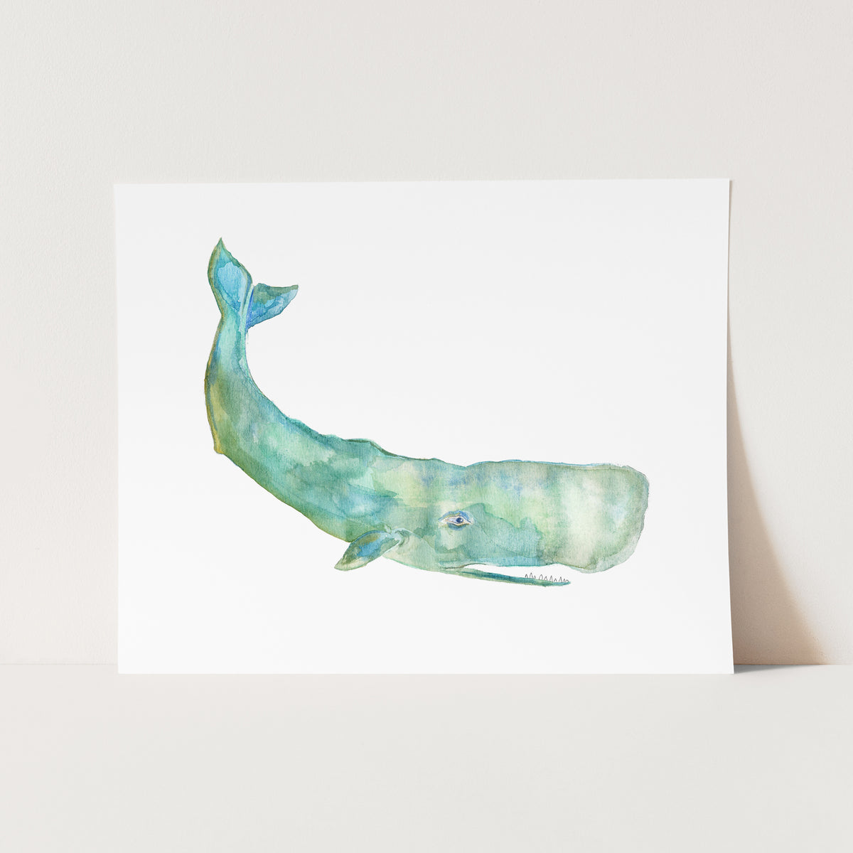 a painting of a blue whale on a white background