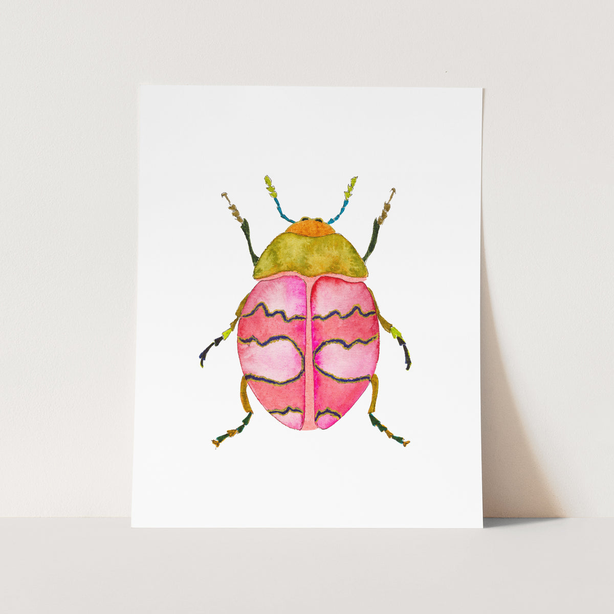 a picture of a pink and yellow bug on a white background