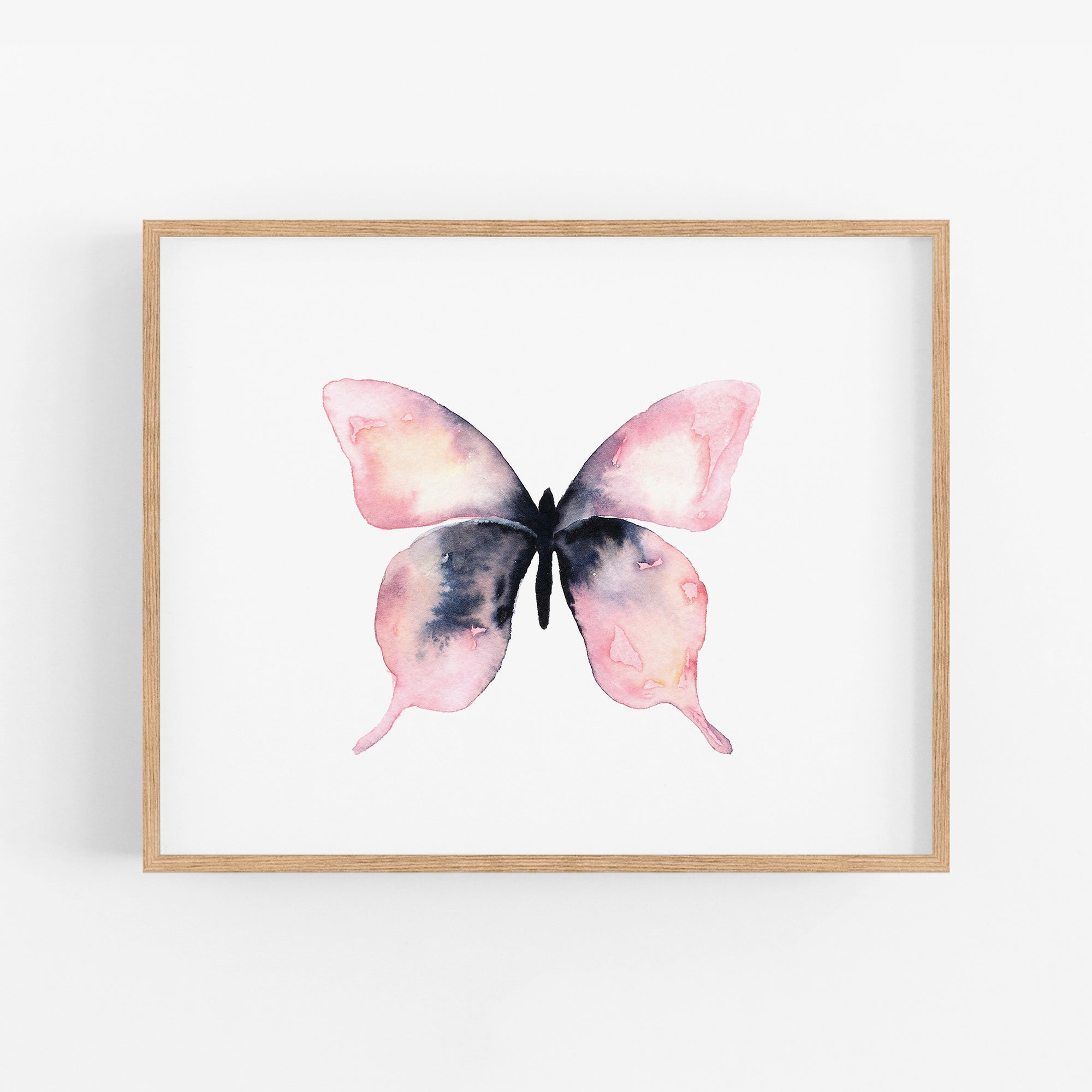 a watercolor painting of a pink butterfly