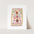 a white card with a colorful design on it