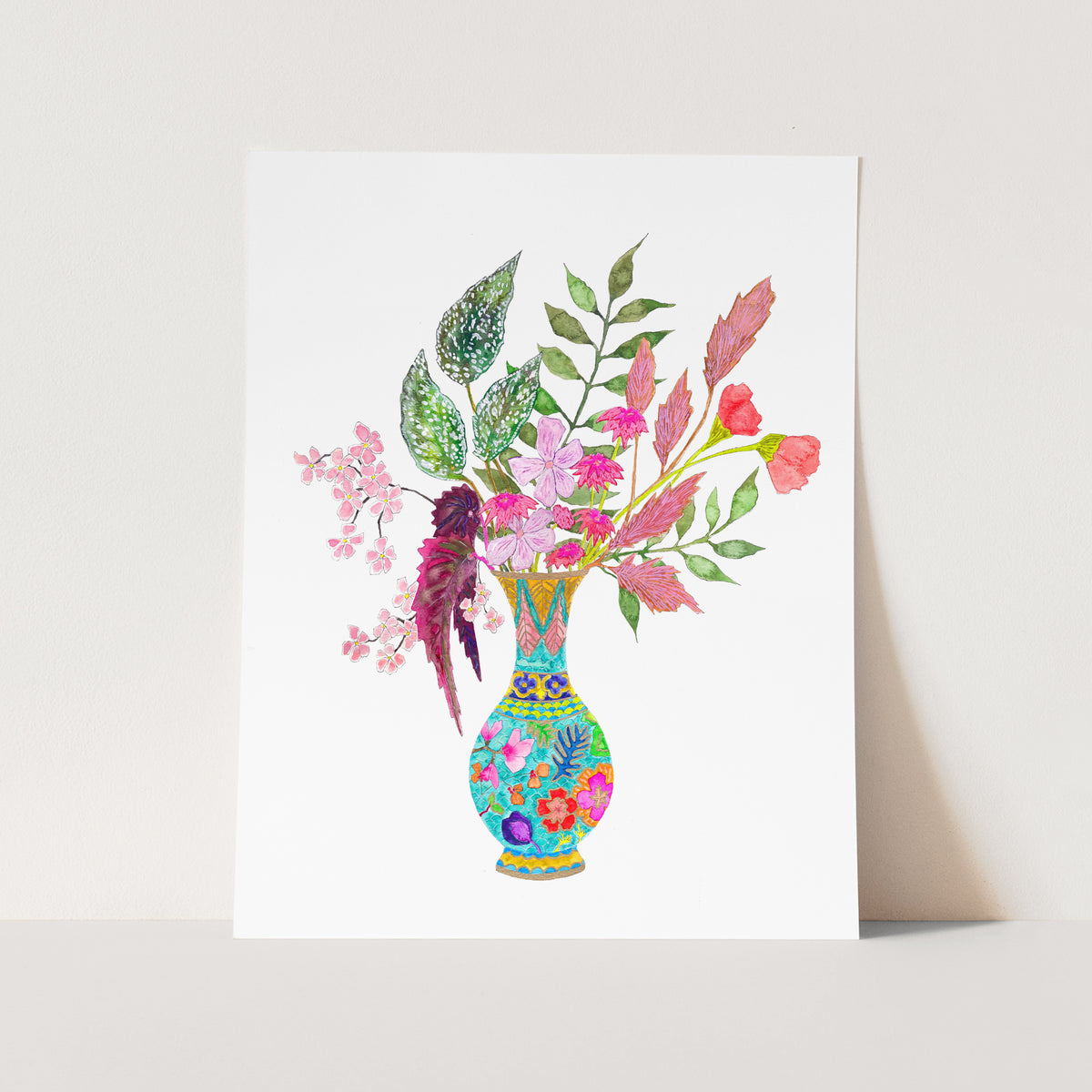 a painting of a vase with flowers in it