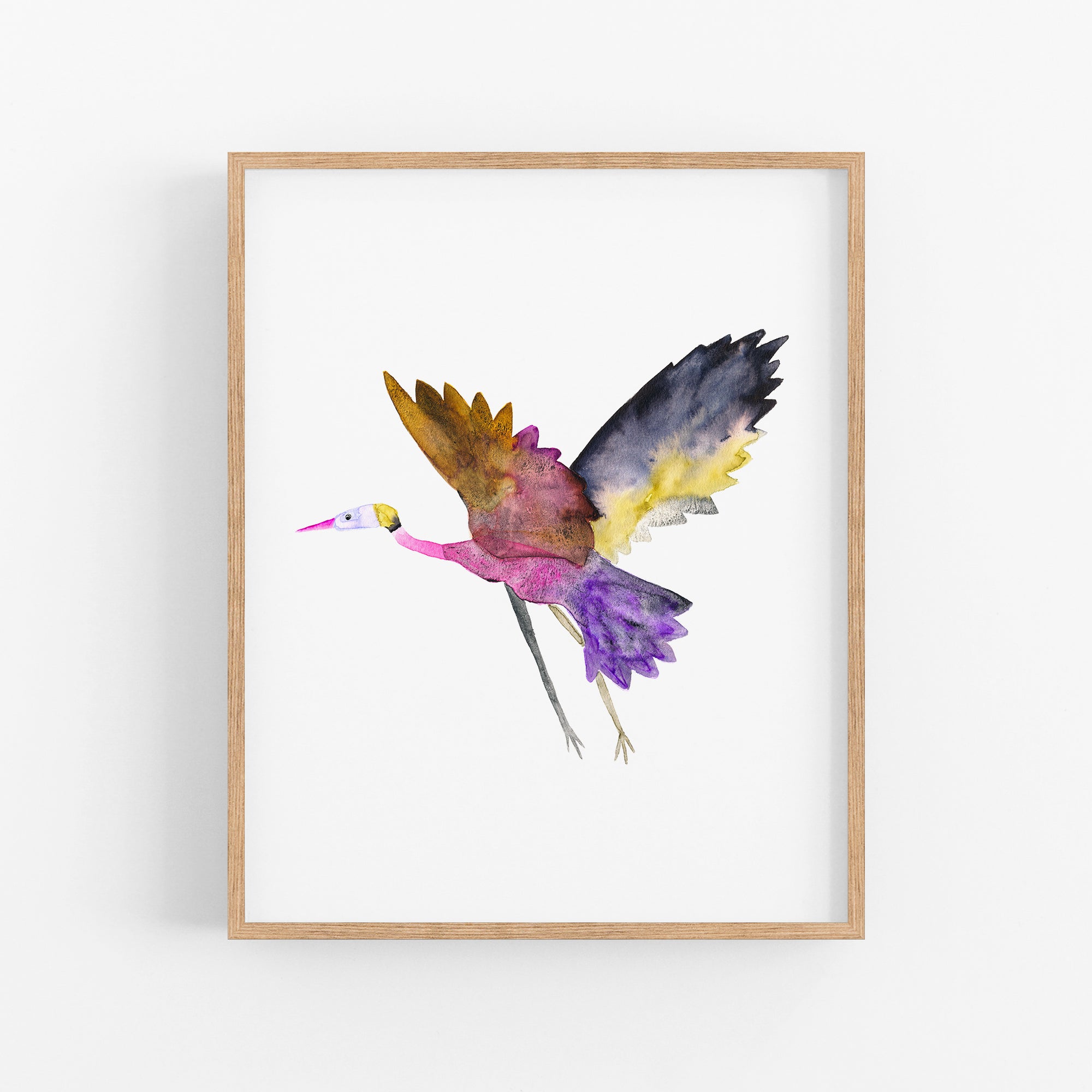 a watercolor painting of a bird flying